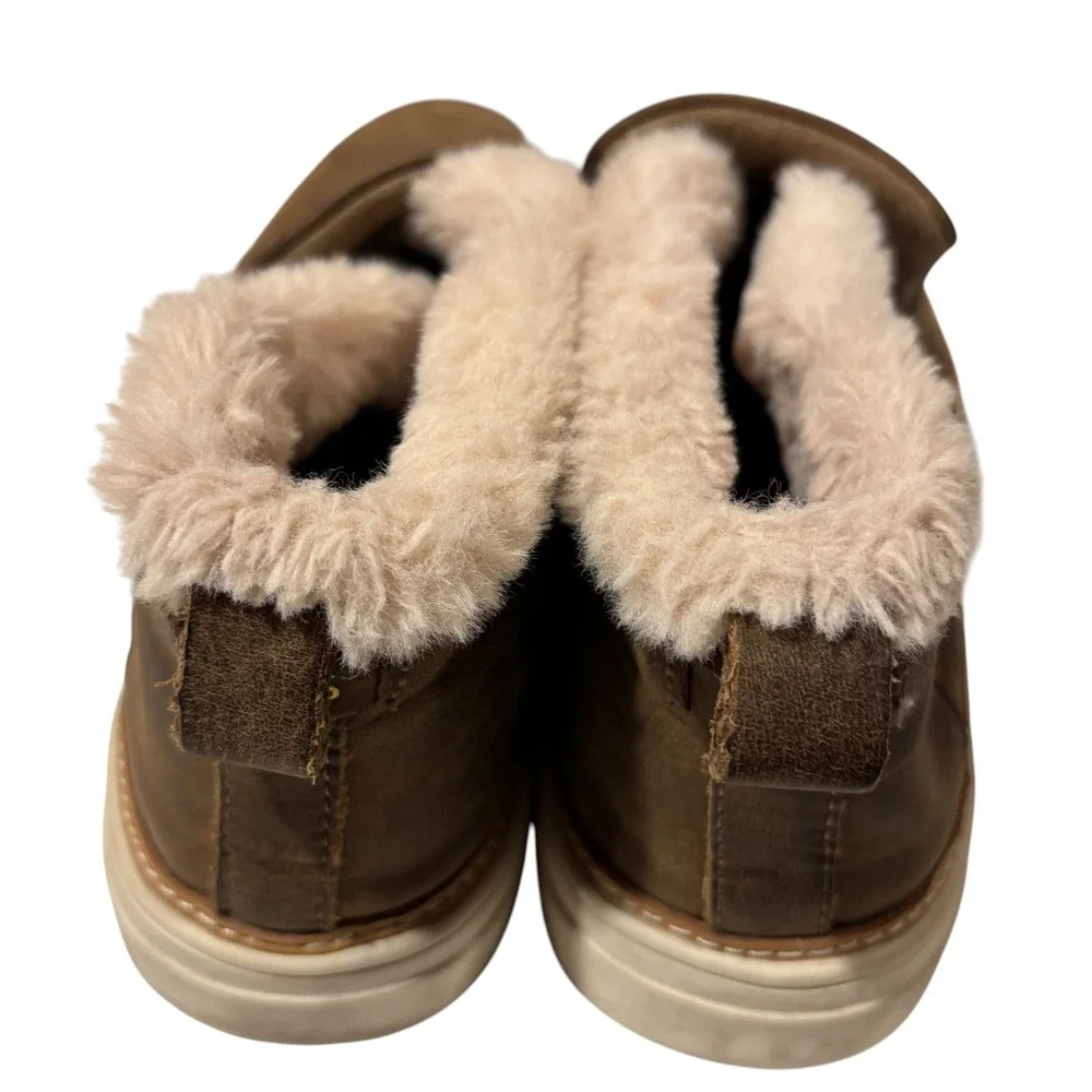 TOMS Paxton Brown Leather Faux Fur Lined Slip On Bootie Sneakers Womens 8.5